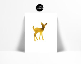 Fawn Art Print - Gold Foil Print - Woodland Animal Poster - Baby Deer Art Print - Wildlife Art Print Decor - Nature Poster - Fawn Art Print
