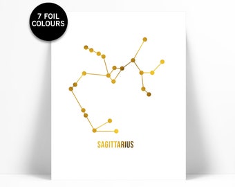 Sagittarius Art Print - Gold Foil Print - Astrology Poster - Zodiac Stars Constellation - Gold Sagittarius Poster - Zodiac Birthday Present