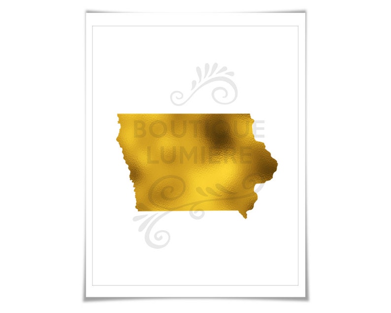 Iowa Art Print Gold Foil Print Iowa Map Poster Travel Etsy