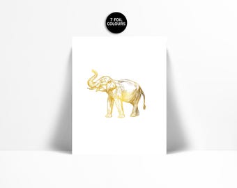 Elephant Art Print - Real Gold Foil Print - Animal Print - Childrens Art - Wildlife Art Decor - Nature Poster - Elephant Poster - Safari Art