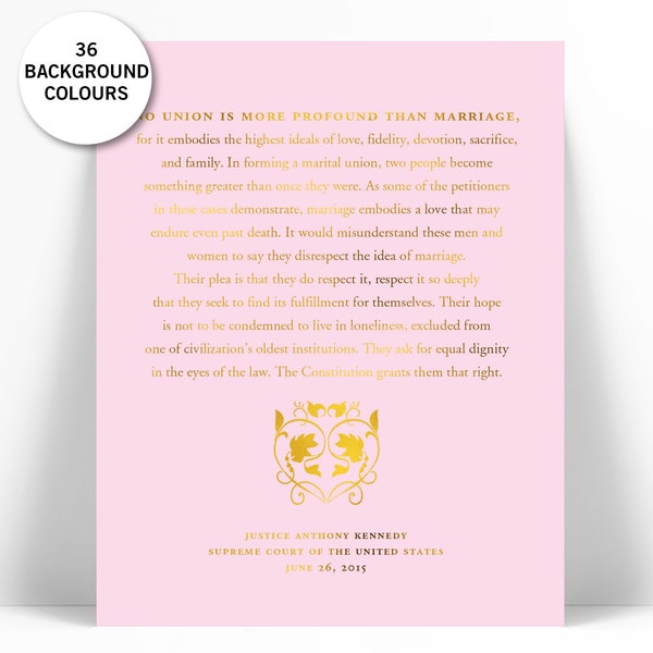 Gay Marriage Supreme Court Decision Gold Foil Art Print - Same Sex Wedding Poster - Human Civil Rights - Marriage Equality - LGBTQ Pride Art