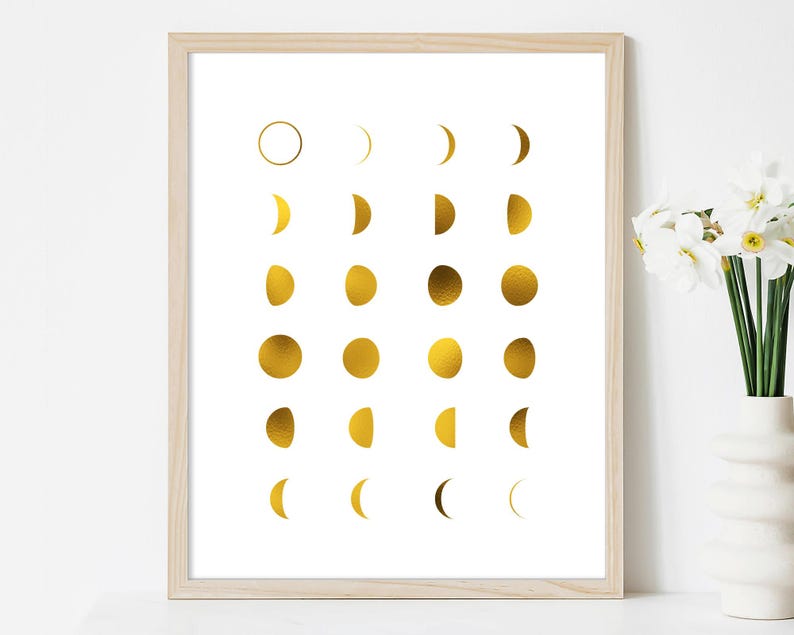 Moon Phases Gold Foil Art Print - Astronomy Art Print - Space Art Print ...