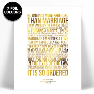 Gay Marriage Supreme Court Decision Gold Foil Art Print - Same Sex Wedding Poster - Human Civil Rights - Marriage Equality - LGBTQ Pride Art