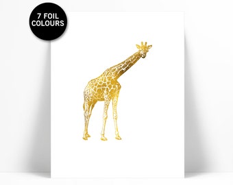 Giraffe Art Print - Gold Foil Print - Animal Poster - Childrens Art - Wildlife Art Print Decor - Nature Poster - Giraffe Poster - Safari Art
