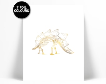 Stegosaurus Dinosaur - Gold Foil Print - Nursery Bedroom - Dinosaur Birthday Decor - Dinosaur Fossil Print - Dinosaur Poster - Kids Wall Art