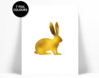 Bunny Rabbit 3 Art Print - Gold Foil Print - Animal Poster - Gold Nursery Art - Gold Foil Bunny Rabbit - Nature Poster - Rabbit Wall Decor