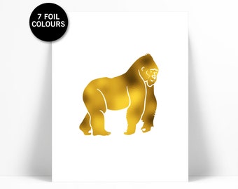 Gorilla Gold Foil Art Print - Animal Poster - Childrens Nursery - Wildlife Art Print Decor - Nature Poster - Gorilla Poster - Jungle Decor