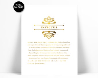 Invictus Gold Foil Art Print - Master of My Fate Captain of My Soul - Literary Quote - Inspirational Motivational Print - Graduation Gift