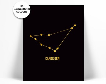 Capricorn Art Print - Gold Foil Print - Astrology Poster - Zodiac Stars Constellation - Gold Capricorn Poster - Horoscope Birthday Present