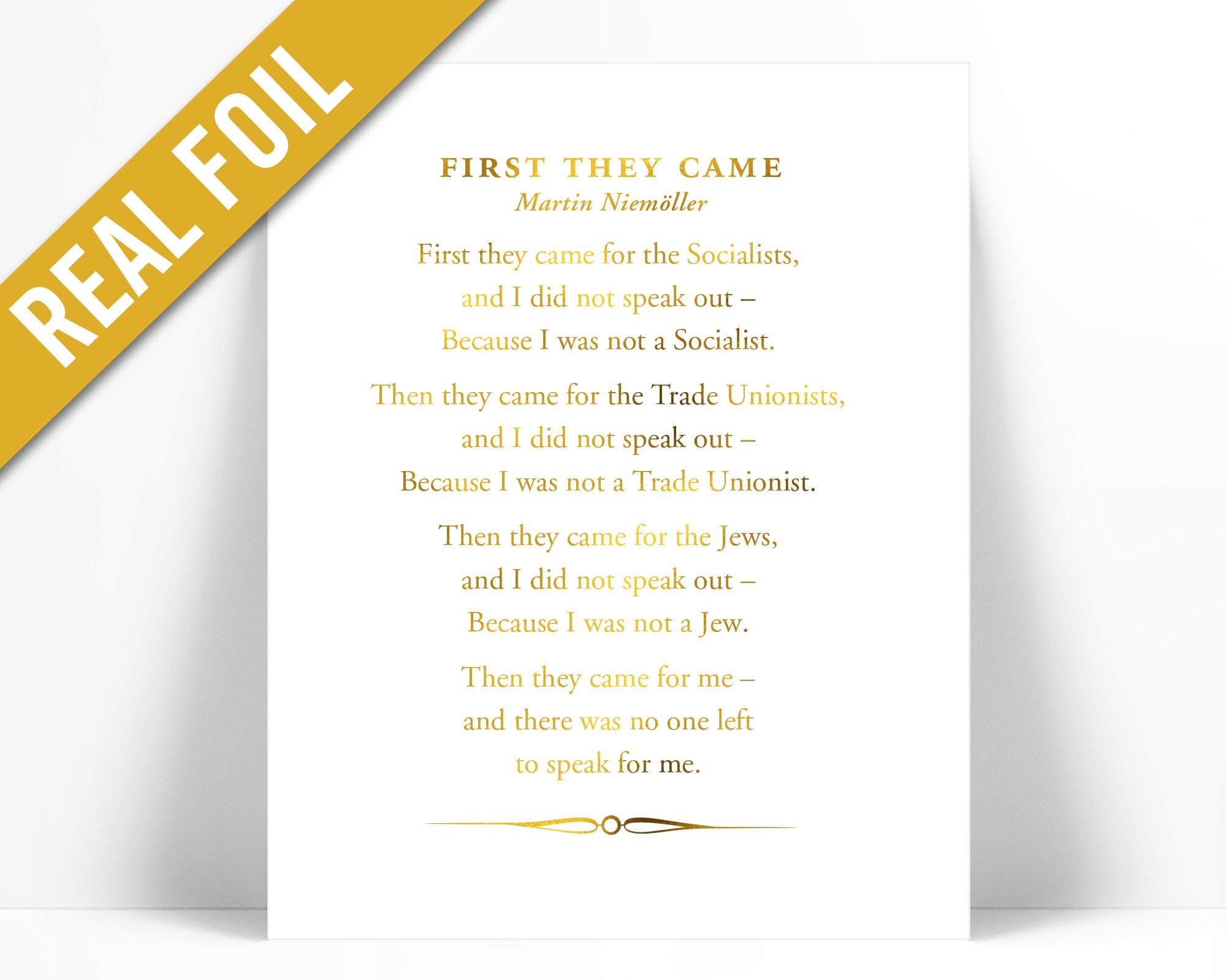 First They Came Poem Gold Foil Art Print Martin Niemoller Etsy