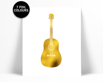 Acoustic Guitar Gold Foil Art Print - Gold Foil Print - Musical Instrument - Guitar Poster - Gift for Musician - Rock Music Art Decor