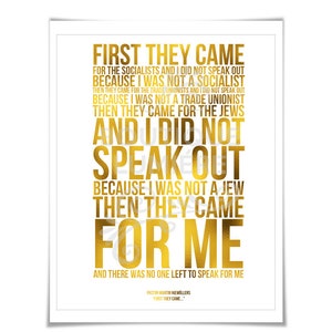 First They Came Poem Gold Foil Art Print Martin Niemöller Holocaust ...