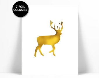 Deer Art Print - Gold Foil Print - Animal Poster - Antler Art Print - Wildlife Art Print Decor - Nature Poster - Deer Art Print - Safari Art
