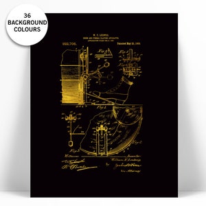 Trommel & Becken Patent Illustration - Goldfolie Druck - Musik Poster - Schlagzeuger Geschenk - Goldenes Trommel Poster - Trommel Kunstdruck - Geschenk für Musiker