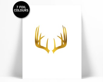 Deer Antlers Art Print - Gold Foil Print - Animal Poster - Antler Art Print - Wildlife Art Print Decor - Nature Poster - Deer Art Print