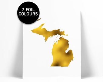 Michigan Art Print - Gold Foil Print - Michigan Map Poster - Travel Poster - Gold Michigan Art - United States Art Print - Gold Map Decor