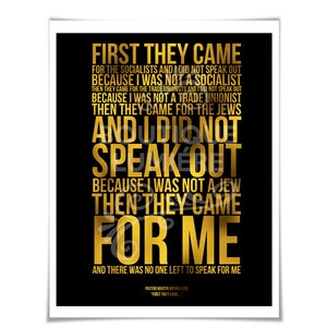 First They Came Poem Gold Foil Art Print Martin Niemöller Holocaust ...