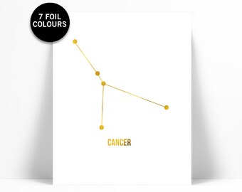 Cancer Art Print - Gold Foil Print - Astrology Poster - Zodiac Stars Constellation - Gold Foil Cancer Poster - Horoscope Birthday Present