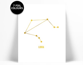 Libra Art Print - Gold Foil Print - Astrology Poster - Zodiac Stars Constellation - Gold Foil Libra Poster - Libra Horoscope Birthday Gift