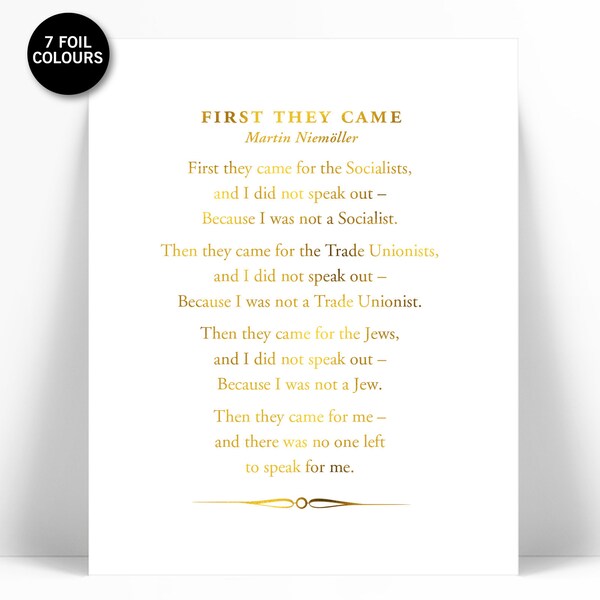 Print of First They Came Poem - Etsy