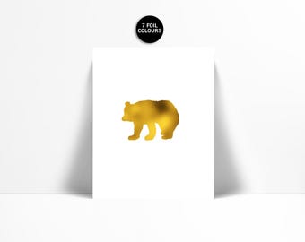 Baby Bear Art Print - Gold Foil Print - Woodland Animal Poster - Bear Cub Art Print - Wildlife Art Print - Nature Poster - Cub Art Print