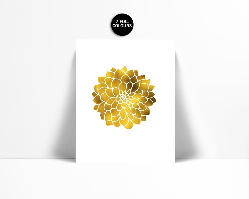 Dahlia Print - Gold Foil Print - Flower Poster - Floral Art - Nature ...