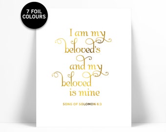 I Am My Beloved's - Real Gold Foil Print - Christian Wall Art - Song of Solomon 6:3 - Biblical Verse Art - Scripture Quote - Valentine's Day