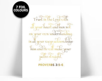 Trust in the Lord - Gold Foil Print - Inspirational Poster - Proverbs 3:5-6 Art - Gold Nursery Art - Biblical Art - Gold Scripture Print