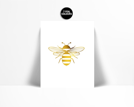 Bumblebee Art Print - Gold Foil Print - Insect Poster - Nursery Art - Gold Bee Art Print - Nature Art - Bumble Bee Wall Art - Gold Foil Bee
