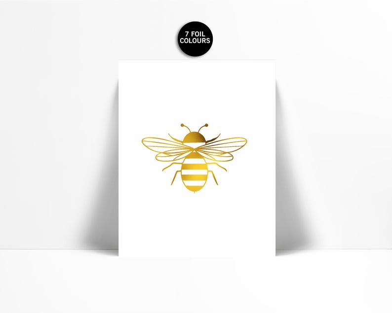 Bumblebee Art Print - Gold Foil Print - Insect Poster - Nursery Art - Gold Bee Art Print - Nature Art - Bumble Bee Wall Art - Gold Foil Bee image 1