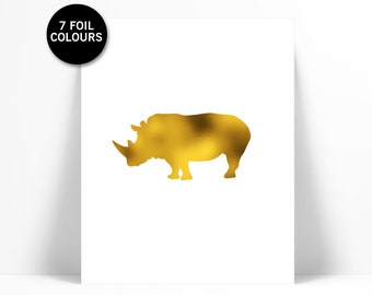 Rhinoceros Art Print - Gold Foil Print - Animal Poster - Childrens Art - Wildlife Art Print - Nature Poster - Rhino Poster - Safari Art
