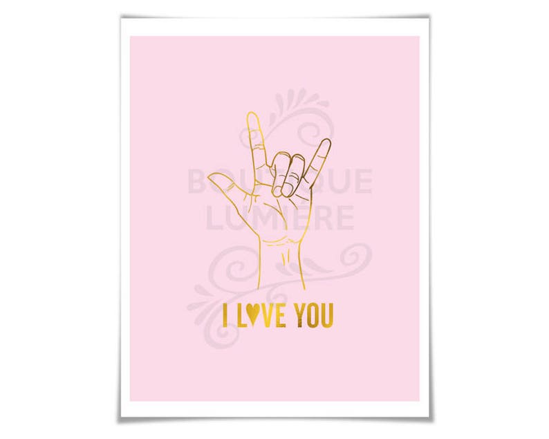 Hand Drawing Wall Art Hand Poster Nursery Art ASL Love Poster American Sign Language I Love You Gold Foil Art Print Heart Wall Art