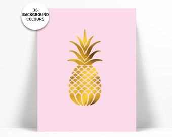 Pineapple Print - Gold Foil Print - Food Poster - Real Foil Kitchen Wall Art - Gold Food Art - Kitchen Art Print - Gift for Chef - Fruit Art