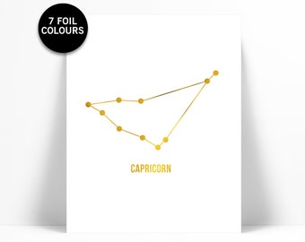 Capricorn Art Print - Gold Foil Print - Astrology Poster - Zodiac Stars Constellation - Gold Capricorn Poster - Horoscope Birthday Present