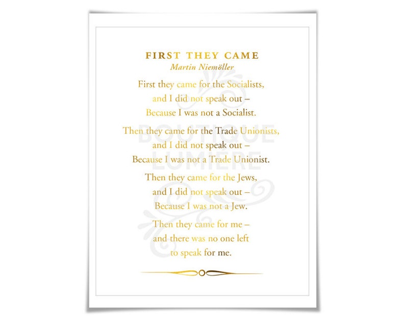 First They Came Poem Gold Foil Art Print Martin Niemöller - Etsy Canada
