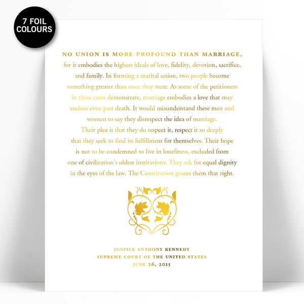 Gay Marriage Supreme Court Decision Gold Foil Art Print - Same Sex Wedding Poster - Human Civil Rights - Marriage Equality - LGBTQ Pride Art