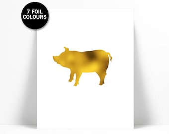 Pig Art Print - Gold Foil Print - Animal Print - Childrens Art - Farm Animal Art Print Decor - Nature Poster - Pig Poster - Gold Nursery Art