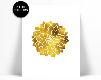 Dahlia Print - Gold Foil Print - Flower Poster - Floral Art - Nature Art Print Decor - Nature Poster - Dahlia Wall Decor - Flower Art