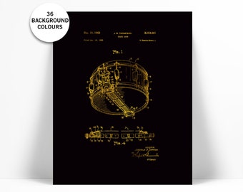 Snare Drum Patent Illustration - Gold Foil Print - Music Poster - Drummer Gift - Drum Poster - Drum Art Print - Music Art Print - Blueprint