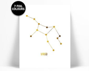 Virgo Art Print - Gold Foil Print - Astrology Poster - Zodiac Stars Constellation - Gold Foil Virgo Poster - Virgo Horoscope Birthday Gift