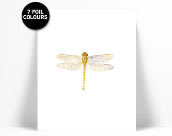 Dragonfly Art Print - Gold Foil Print - Dragonfly Illustration - Gold Nursery Art - Insect Art Print - Dragonfly Wall Decor - Dragonfly Art