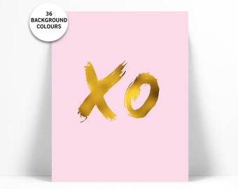 Hugs and Kisses Art Print - XO Gold Foil Print - Romantic Art Print - Bedroom Art - Gold Foil Love Art - Anniversary Gift - Valentine's Gift