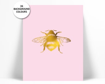 Bumblebee Art Print - Gold Foil Print - Insect Poster - Nursery Art - Gold Bee Art Print - Nature Art - Bumble Bee Wall Art - Gold Foil Bee