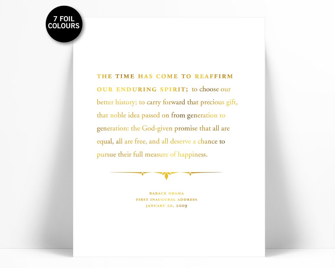 Barack Obama 2009 Inauguration Speech Gold Foil Art Print ...