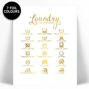 Laundry Symbols - Real Gold Foil Print - Laundry Room Poster - Infographic Art - Laundry Rules Print - Laundry Art - Laundry Procedures Sign