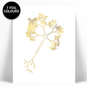 Neurons Gold Foil Art Print - Anatomy Wall Art - Anatomical Nerve Cells Poster - Medical Neuroscience Art - Brain Nerve Cells - Doctor Gift