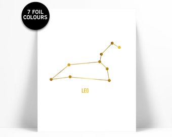 Leo Art Print - Gold Foil Print - Astrology Poster - Zodiac Stars Constellation - Gold Foil Leo Poster - Leo Horoscope Birthday Present