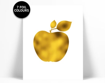 Apple Art Print - Gold Foil Print - Food Poster - Gold Foil Kitchen Wall Art - Food Art - Kitchen Art Print - Gift for Chef Gift for Teacher