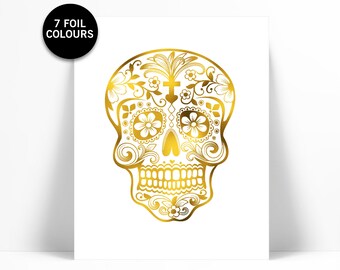 Sugar Skull Real Gold Foil Art Print - Day of the Dead Art - Mexican Art - Skull Art Print - Sugar Skull Art - Dia de los Muertos - Boho Art