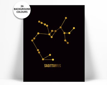 Sagittarius Art Print - Gold Foil Print - Astrology Poster - Zodiac Stars Constellation - Gold Sagittarius Poster - Zodiac Birthday Present